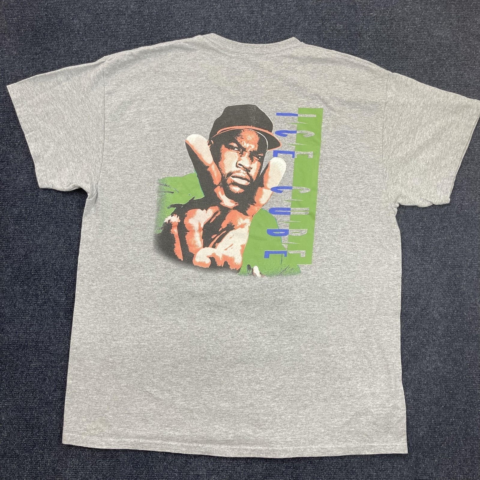 Ice Cube Shirt Mens Xl Gray Front & Back Portrait Graphic Tee T-Shirt Rap Music